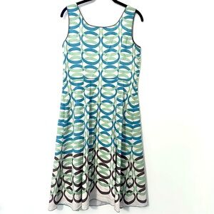 Lyndia Blue and Green Geometric Midi Dress